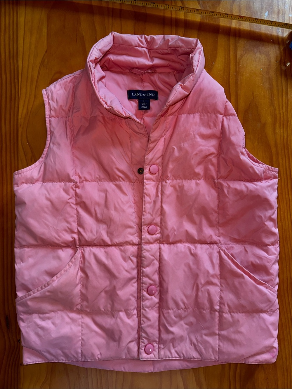 Lands' End Pink Quilted Puffer Vest for Kids Youth Girls Size Large L 6X-7 Snap